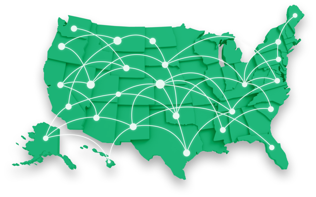 Map of US with travel lines connecting states